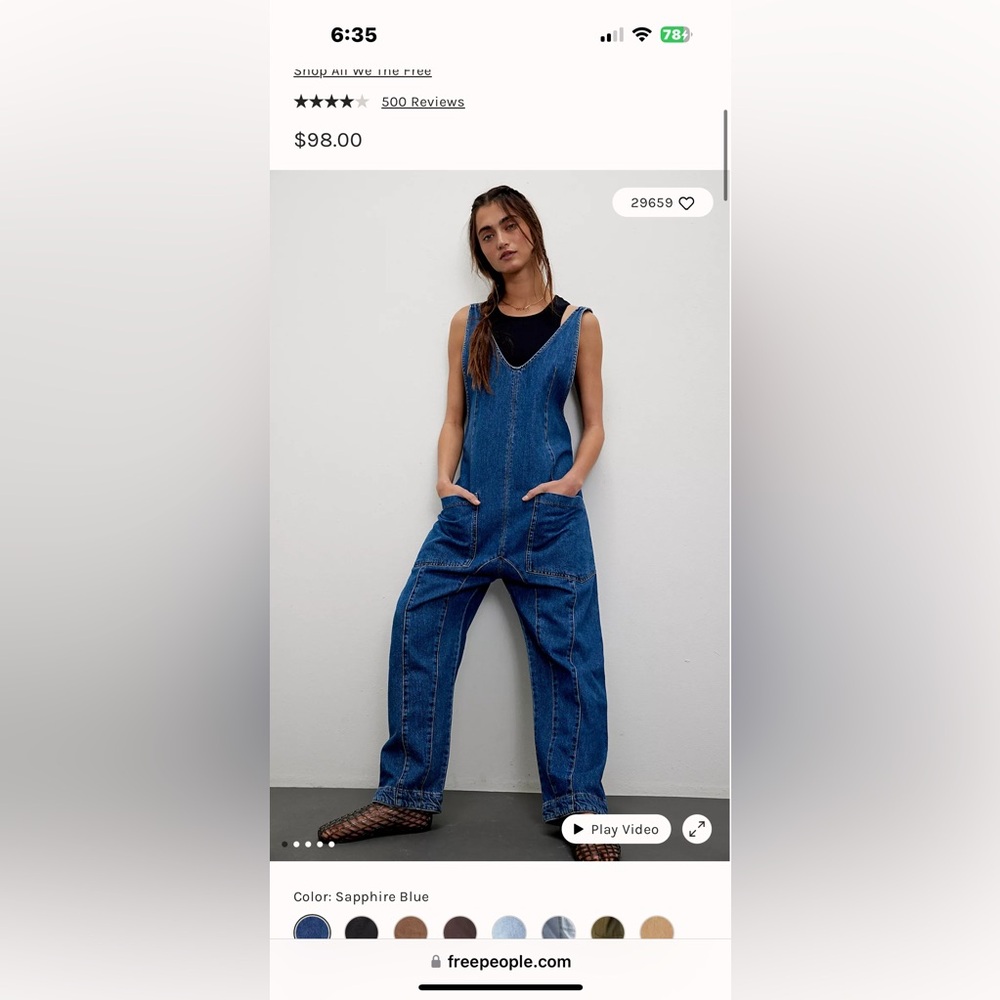 Free people high roller denim jumpsuit